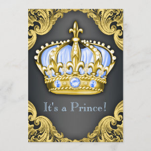 Invitación Fancy Prince Baby Shower Baby Blue