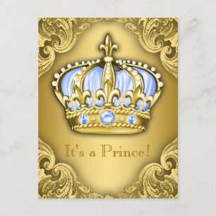 Invitación Fancy Prince Baby Shower Baby Blue Gold
