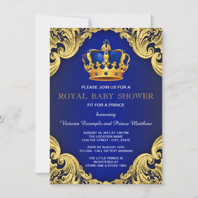 Invitación Fancy Prince Baby Shower Blue (Reverso)