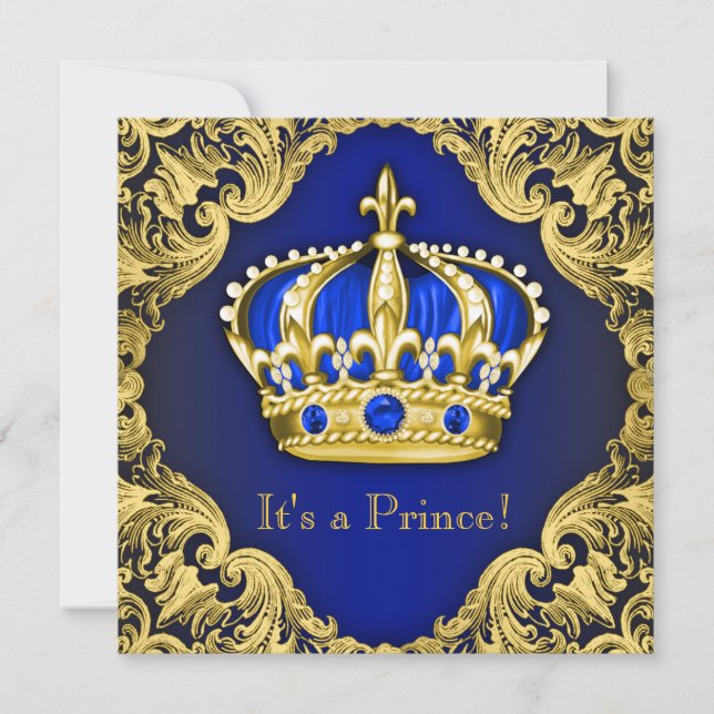 Invitación Fancy Prince Baby Shower Blue (Anverso)