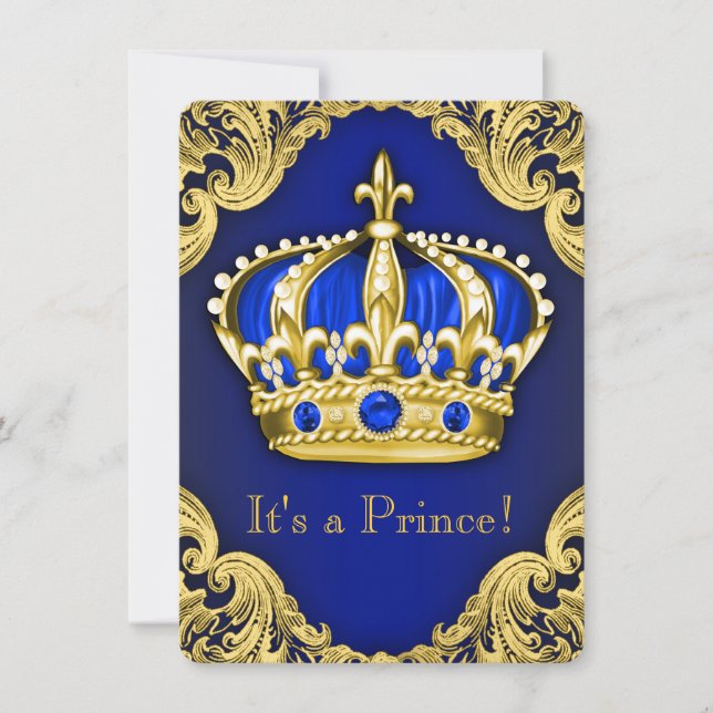 Invitación Fancy Prince Baby Shower Blue (Anverso)