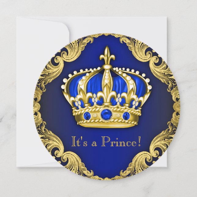 Invitación Fancy Prince Baby Shower Blue (Anverso)