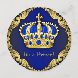 Invitación Fancy Prince Baby Shower Blue
