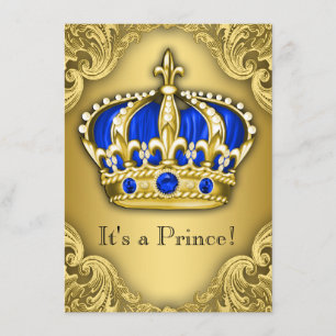 Invitación Fancy Prince Baby Shower Blue and Gold