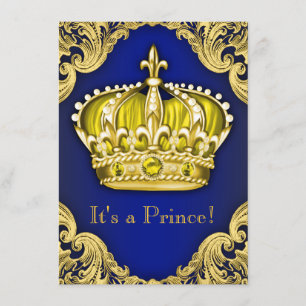 Invitación Fancy Prince Baby Shower Blue and Gold