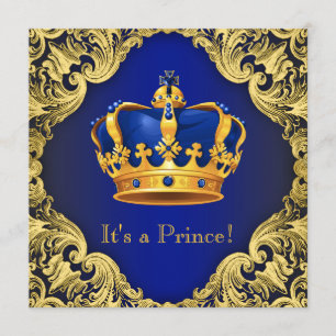 Invitación Fancy Prince Baby Shower Blue Gold
