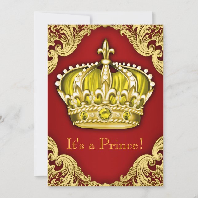 Invitación Fancy Prince Baby Shower Red (Anverso)