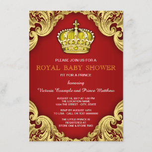 Invitación Fancy Prince Baby Shower Red and Gold
