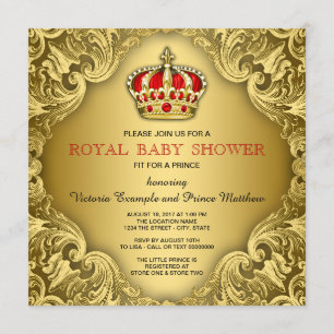 Invitación Fancy Prince Baby Shower Red and Gold