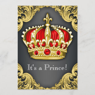 Invitación Fancy Prince Baby Shower Regal Red