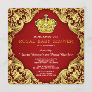Invitación Fancy Prince Baby Shower Rojo