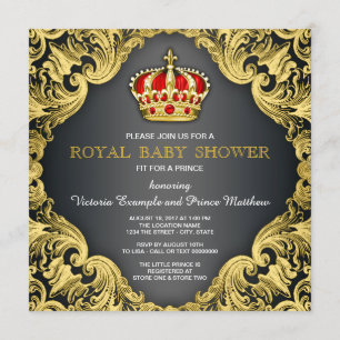 Invitación Fancy Prince Baby Shower Rojo Regal
