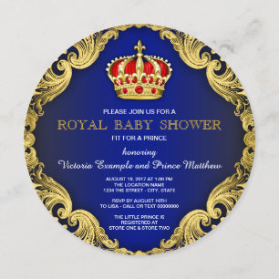 Invitación Fancy Prince Baby Shower Royal Blue