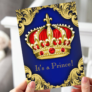 Invitación Fancy Prince Baby Shower Royal Blue
