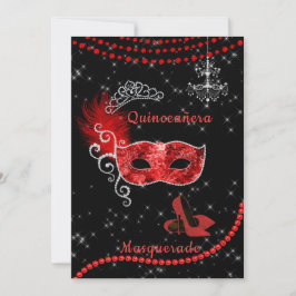 Invitación Fancy Quinceanera Mascarada Roja y Plata