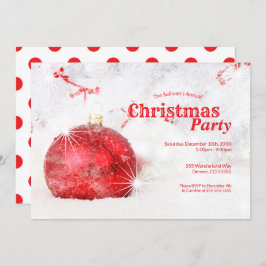 Invitación Fancy Red Bauble Frosted Ornament Navidad Fiesta