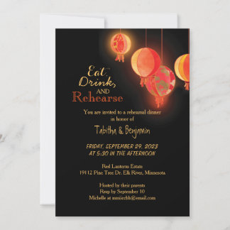 Invitación Fancy Red Paper Lanterns Boda Ensayo de cena