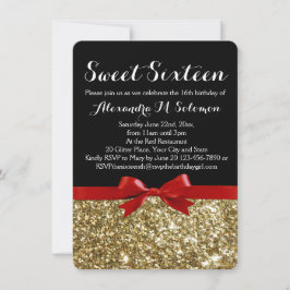 Invitación Fancy Red Purpurina Bow Sweet 16 Party Invitation