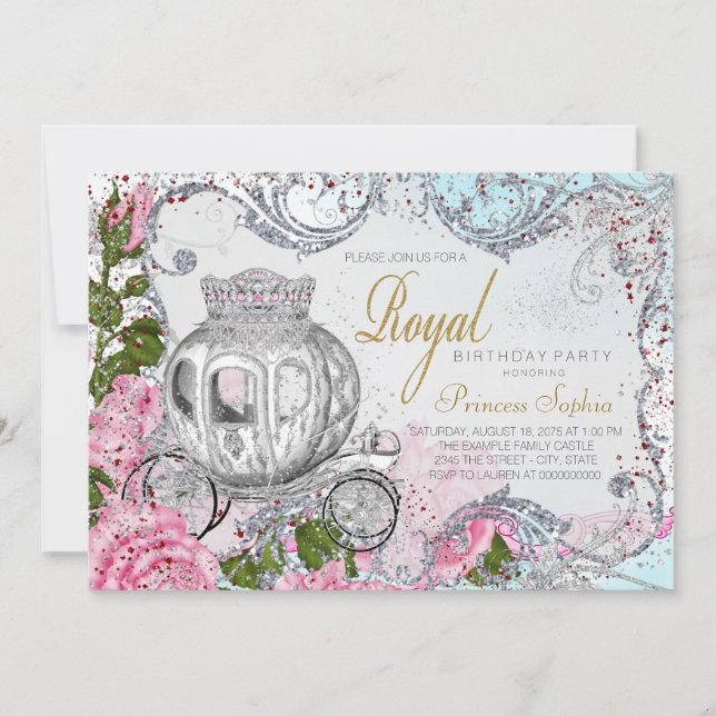Invitación Fancy Royal Birthday Party Princess (Anverso)