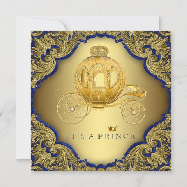 Invitación Fancy Royal Blue Gold Purpurina Prince Baby Shower (Anverso)