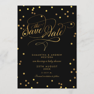Invitación Fancy Script Confetti Baby Shower Guardar La Fecha