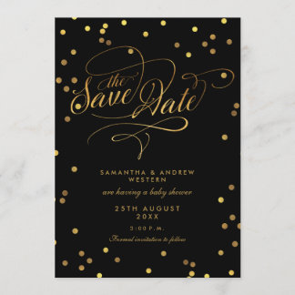 Invitación Fancy Script Confetti Baby Shower Guardar La Fecha