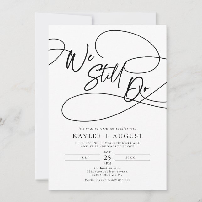Invitación Fancy Script "We Still Do" Boda Vow Renovación (Anverso)