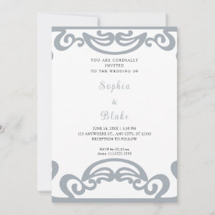 Invitación Fancy Silver y White Scroll Art Deco Boda