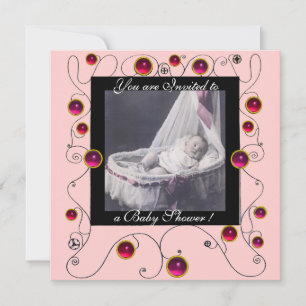 Invitación FANCY SWIRLS BABY SHOWER MONOGRAM,plantilla de fot