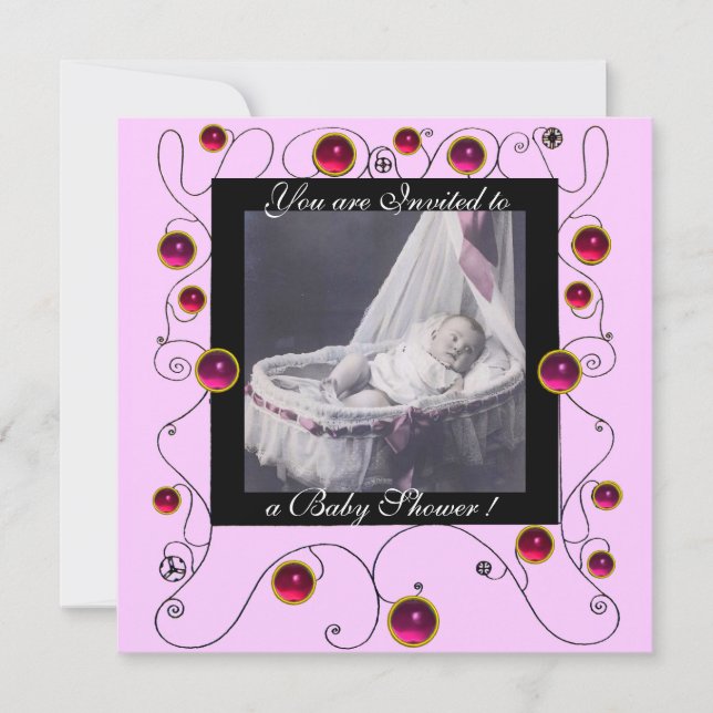 Invitación FANCY SWIRLS BABY SHOWER MONOGRAM,plantilla de fot (Anverso)