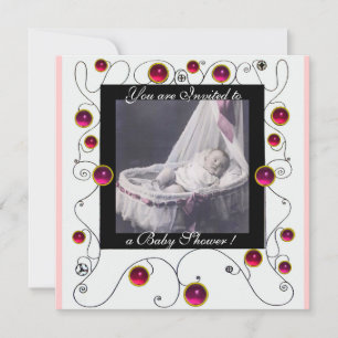 Invitación FANCY SWIRLS BABY SHOWER MONOGRAM,plantilla de fot