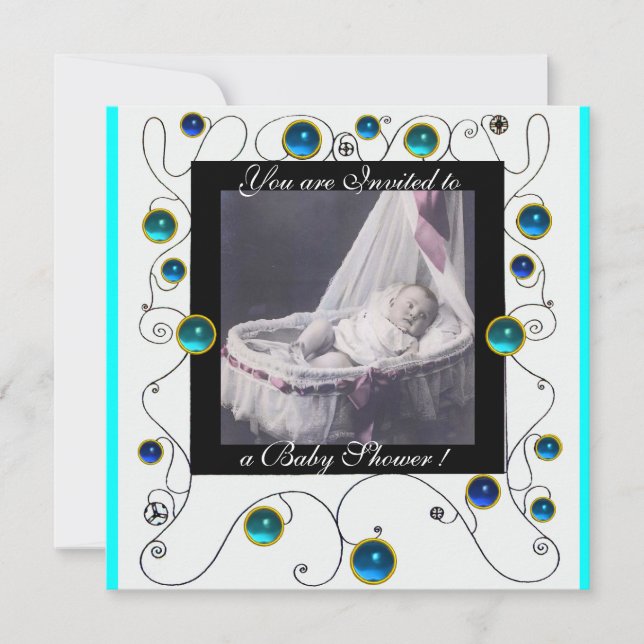 Invitación FANCY SWIRLS BABY SHOWER MONOGRAM,plantilla de fot (Anverso)