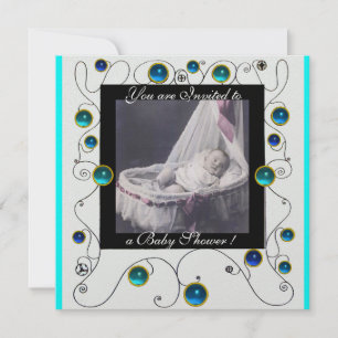 Invitación FANCY SWIRLS BABY SHOWER MONOGRAM,plantilla de fot