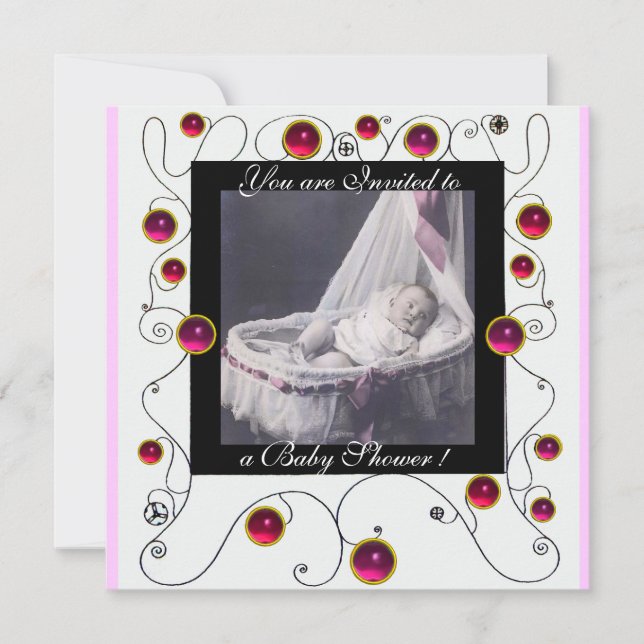 Invitación FANCY SWIRLS BABY SHOWER MONOGRAM,plantilla de fot (Anverso)