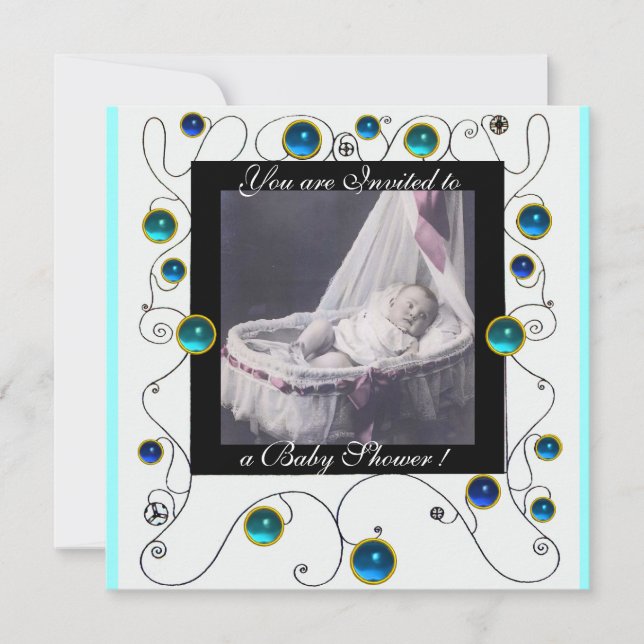 Invitación FANCY SWIRLS BABY SHOWER MONOGRAM,plantilla de fot (Anverso)