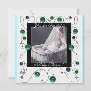 Invitación FANCY SWIRLS BABY SHOWER MONOGRAM,plantilla de fot