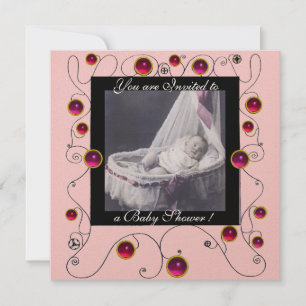 Invitación FANCY SWIRLS BABY SHOWER MONOGRAM,plantilla de fot