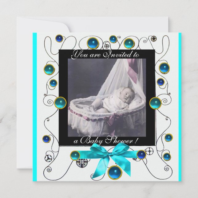 Invitación FANCY SWIRLS BABY SHOWER MONOGRAM,plantilla de fot (Anverso)