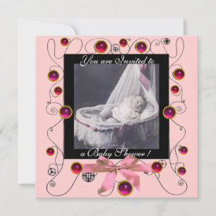 Invitación FANCY SWIRLS BABY SHOWER MONOGRAM,plantilla de fot