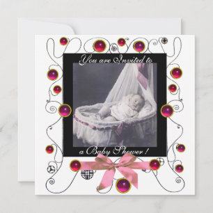 Invitación FANCY SWIRLS BABY SHOWER MONOGRAM,plantilla de fot