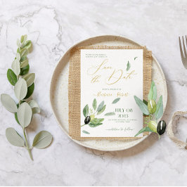 Invitación Fancy Toscana Olive Leaves-Save the Date