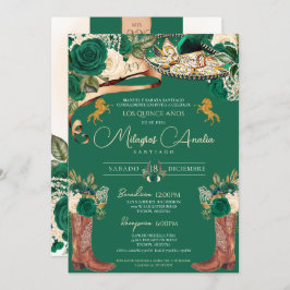 Invitación Fancy verde esmeralda Mariachi Charro Quinceanera