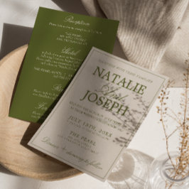 Invitación Fancy Verde Oliva Dinero Antiguo Todo En Uno Boda 