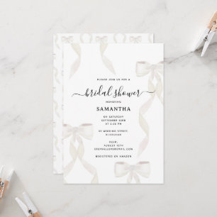 Invitación Fancy Watercolor Blanco Bow Bridal Shower Formal