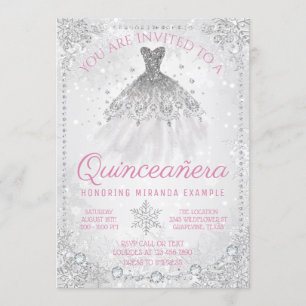 Invitación Fancy Winter Wonderland Snowflake Quinceañera