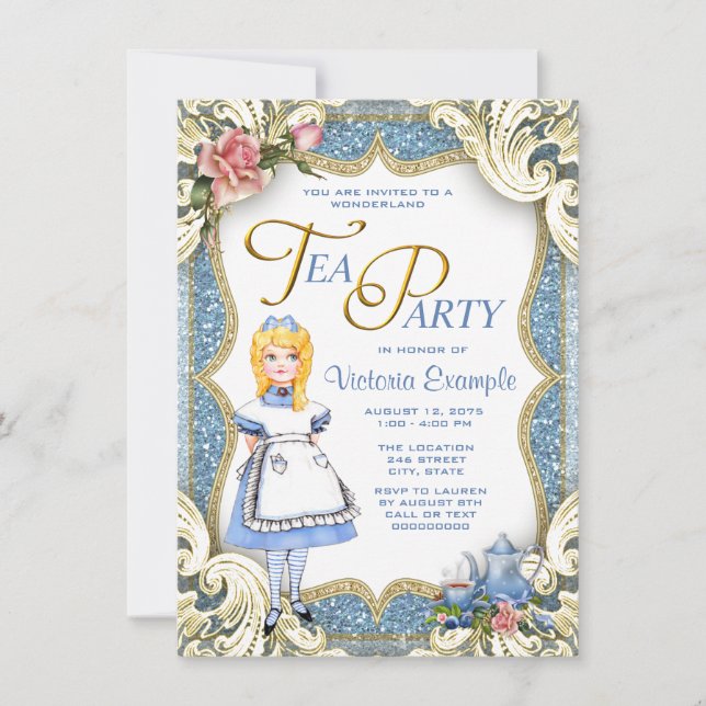 Invitación Fancy Wonderland Tea Fiesta (Anverso)