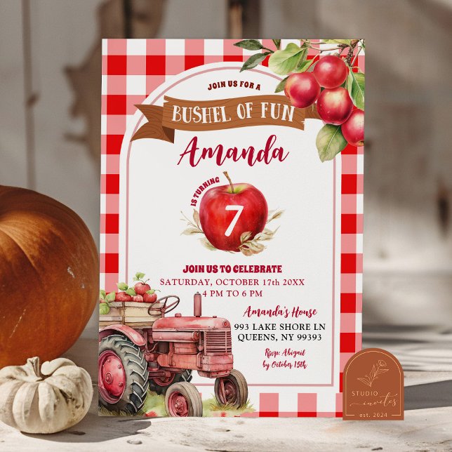 Invitación Fanega de diversión Chica cumpleañera manzana roja (Subido por el creador)