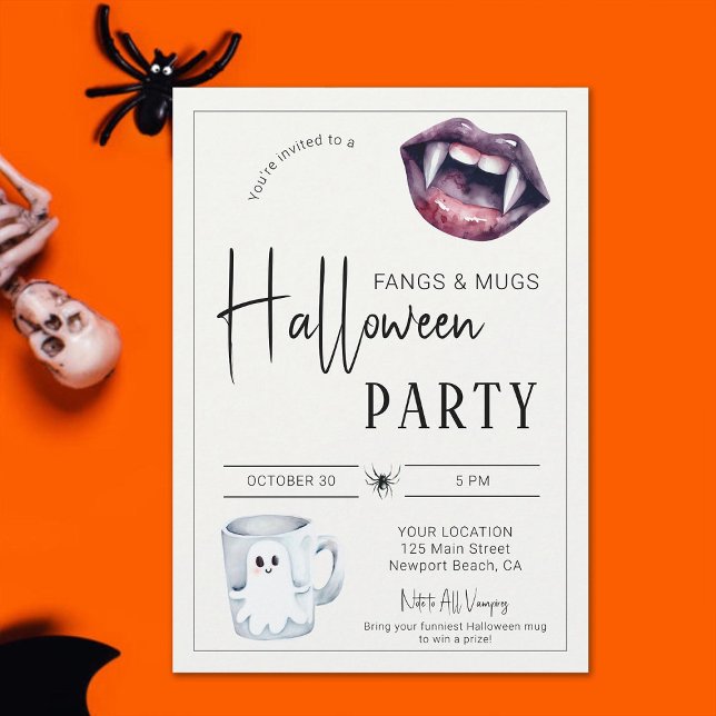 Invitación Fangs and Mugs Halloween Party Vampider Spider Fun (vampire halloween party invitation fangs and mugs costume prize funny cute home ghost spider)
