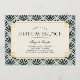 Invitación Fans Art Déco Brunch Azul cumpleaños