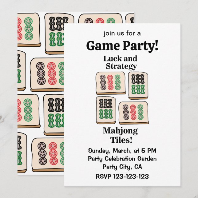 Invitación Fans de Mahjong Tiles Luck Strategy Player (Anverso / Reverso)